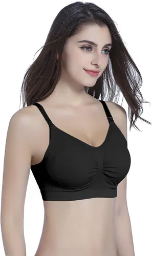 Vista 5 de Suekaphin - Paquete de 2 piezas, brasier de maternidad para lactancia durante el embarazo, cómodo para dormir con extensores 2negro