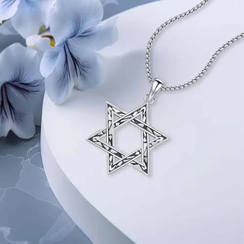 Vista 7 de DRINSPER TriskelionStar of DavidCeltic CrossPentagram Necklace 925 Sterling Silver Celtic Pendant Spiritual Jewelry for Women Men