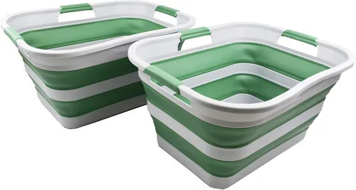 Vista 10 de SAMMART Cesta de lavandería de plástico plegable de 30 L (8 galones) Contenedor de almacenamiento plegable y organizador-Tina de lavado portátil