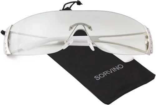 Vista 7 de SORVINO Lentes de sol Y2K sin montura para mujeres y hombres, diseño de escudo futurista de moda, de gran tamaño de los años 2000, con estrellas