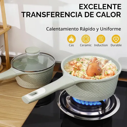 Vista 5 de Juego de 4 sartenes de 1.5 cuartos y 2.0 cuartos de galón con tapa, olla antiadherente para cocinar, fácil de limpiar, 100% libre de PFOA PFAS