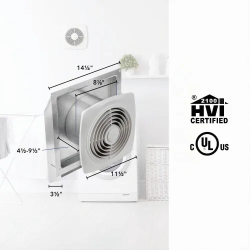 Vista 3 de Broan-NuTone 509 - Ventilador de ventilación a través de la pared, cubierta blanca, 200 CFM, 8.5 Sones, 8