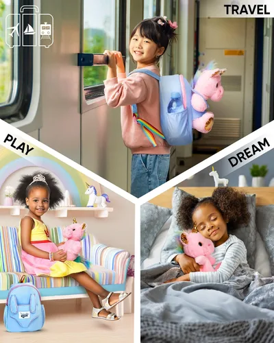 Vista 6 de Naturally KIDS Juguetes de unicornio rosa, regalos para niñas de 3 años, regalos de cumpleaños para niñas de 2 años, mochila de unicornio para niños