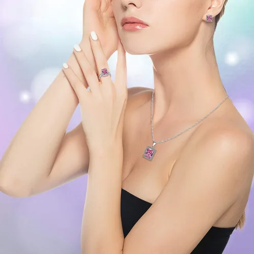 Vista 2 de Uloveido T483 - Juego de anillos solitarios, diseño de topacio místico, gran rectangular, para mujer, con clip