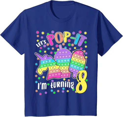 Vista 38 de Let's Pop-it I'm turning 8 Colorful 8th Birthday - Camiseta para niña, Negro