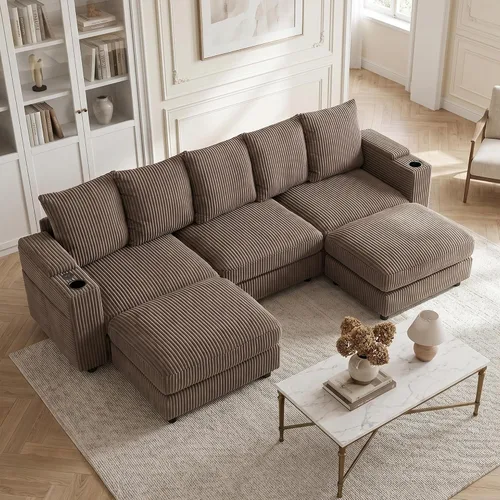 Vista 25 de Sofá modular en forma de U de 111 pulgadas de profundidad x 111 pulgadas de ancho, sofás seccionales grandes para sala de estar, cómodo juego