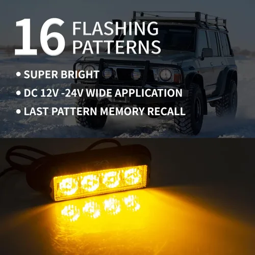 Vista 2 de FXC - 2 luces estroboscópicas intermitentes con 4 LED para montaje en superficie, para camión, automóvil, vehículo, luz de rejilla LED, baliza