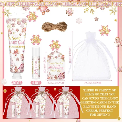 Vista 3 de 24 juegos de crema de manos y bálsamo labial para baby shower, regalo de Navidad, baby shower, regalos de fiesta, tamaño de viaje, loción de manos