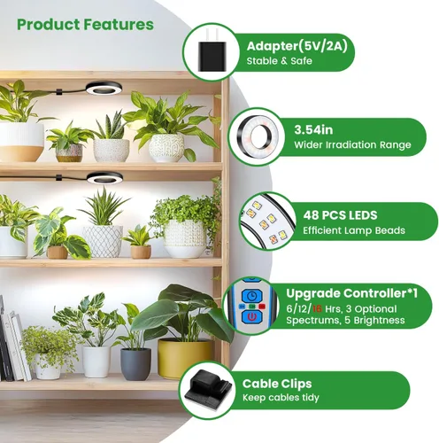 Vista 4 de Wiaxulay Luces de cultivo para plantas de interior, 48 luces LED de espectro completo, lámpara de cultivo debajo del gabinete con temporizador