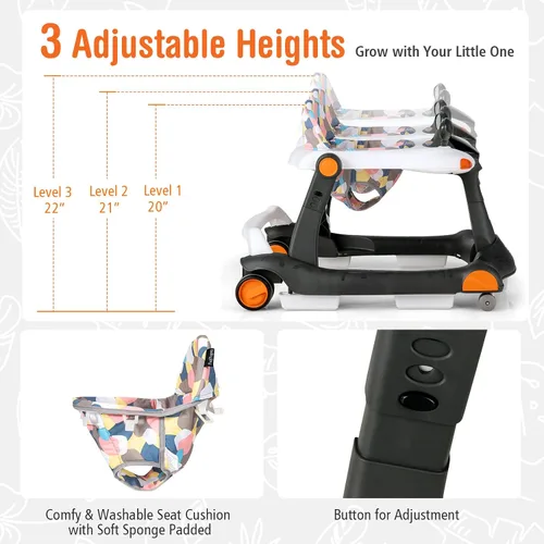 Vista 3 de BABY JOY Andador de bebé 2 en 1, caminador de actividad plegable con altura y velocidad ajustables, música, luces, espejos, cojín de asiento