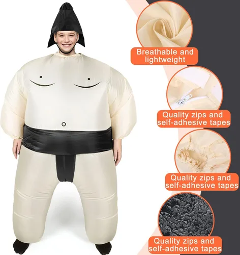 Vista 3 de Disfraz inflable de sumo de luchador, disfraz inflable de Halloween para adultos y niños, fiesta de cosplay (estilo niños)