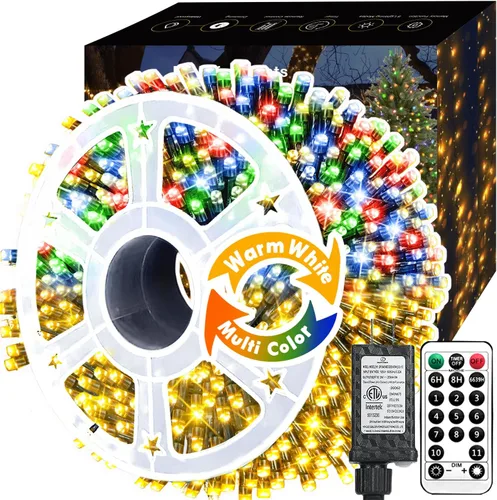 Vista 7 de Voolex Luces de Navidad de 204 pies, 600 LED, 2 colores cambiantes, luces de Navidad multicolor o blanco cálido, regulables, 11 modos