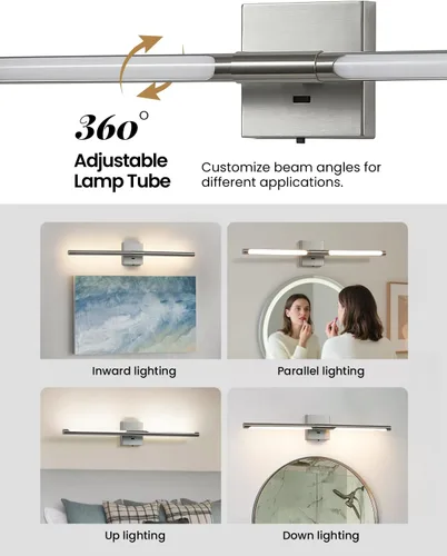 Vista 2 de Lámparas de tocador de níquel cepillado para baño sobre espejo de 30 pulgadas, apliques LED de baño IP44 5CCT, luces modernas ajustables