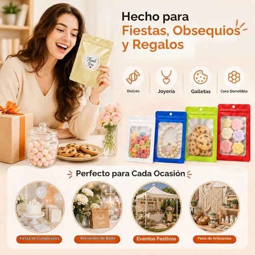 Vista 3 de 100 bolsas de Mylar resellables, bolsa pequeña a prueba de olores Oro claro
