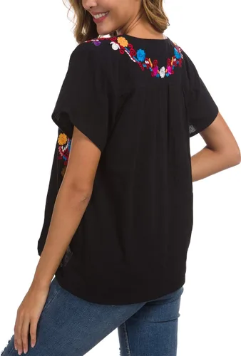 Vista 6 de YZXDORWJ - Cómoda blusa mexicana bordada de verano y sin mangas para mujer