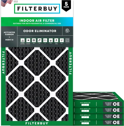 Vista 11 de Filterbuy Filtro de aire MERV 10 de 10 x 10 x 1 pulgadas, defensa de olores y alergias con carbón activado (paquete de 5), filtros electrostáticos
