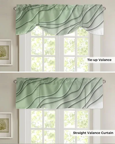Vista 5 de Cenefa de amarre verde salvia, cenefa de ventana degradada verde y gris, diseño geométrico abstracto geométrico ajustable, cenefas con bolsillo