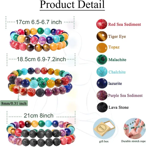 Vista 2 de Bivei Pulsera elástica de gemas naturales semipreciosas con cristales curativos de reiki, hecha a mano de 0.315 in