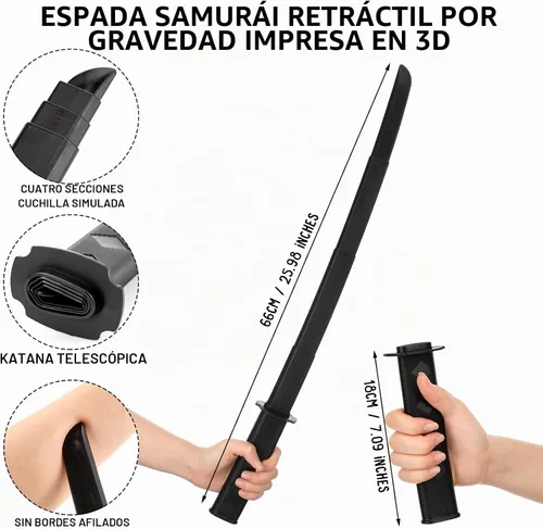 Vista 3 de Chicingyou Juego de 2 piezas de bata negra Samurai con espada retráctil 3D