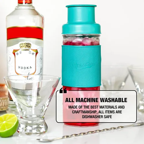 Vista 5 de Masontops Tapas para coctelera, compatibles con cualquier tarro Mason de boca regular, paquete de 2 con tapas jigger de 1 oz, color verde azulado