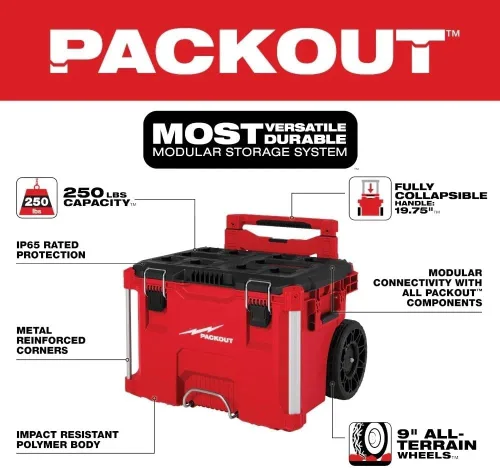 Vista 2 de 48-22-8427 para Caja de herramientas rodante Milwaukee PACKOUT Longitud 18 pulgadas Ancho 22 pulgadas Altura 19.5 pulgadas - Rojo/Negro
