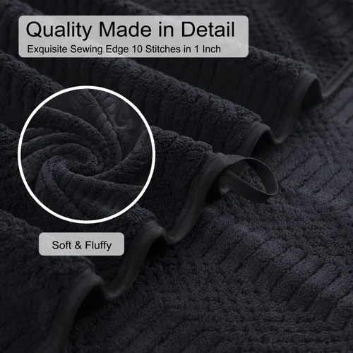 Vista 6 de Juego de 4 toallas de baño grandes de 35"x70" pulgadas, color negro, sábanas de baño extra grandes, toallas jumbo de gran tamaño de 600GSM, suaves