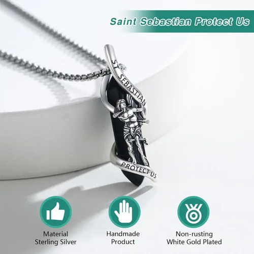 Vista 6 de Brisskaari Collar con colgante de San Miguel, San Cristóbal, San Patricio, San Juda, San Benito, San José, plata de ley 925, medalla de amuleto
