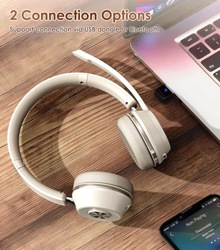 Vista 4 de Soothielec Auriculares inalámbricos, auriculares Bluetooth con micrófono de cancelación de ruido, los mejores auriculares con silencio de micrófono