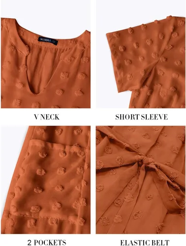 Vista 6 de MIHOLL - Mini vestido de verano, holgado, mangas cortas con volantes y cuello en V para mujer