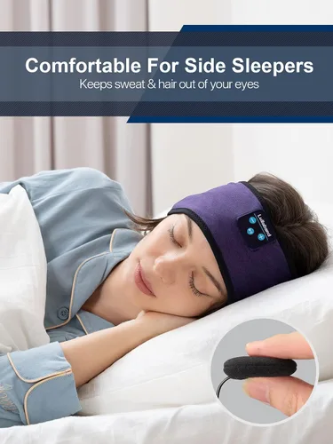 Vista 4 de Lullaband Diadema Bluetooth para dormir de lado, cómoda diadema con micrófono de altavoz fino, regalo manos libres Púrpura oscuro