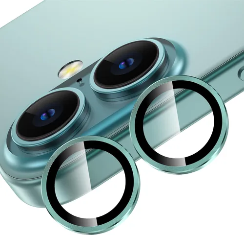Vista 18 de YWXTW Protector de lente de cámara para iPhone 15/15 Plus/16e/ 17e, anillo de metal antiarañazos individual protector de pantalla de vidrio templado