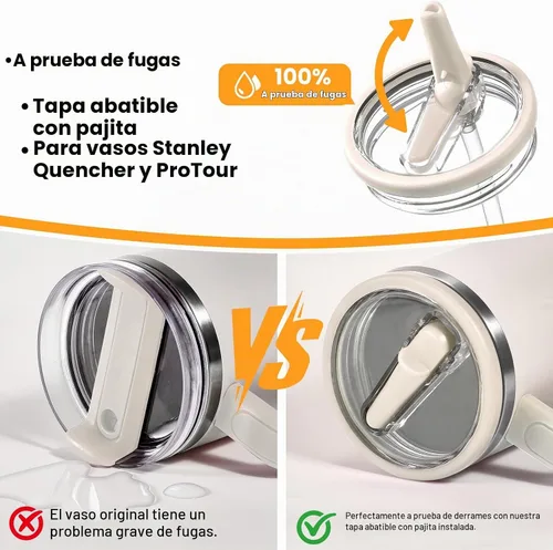 Vista 7 de Tapa a Prueba de Fugas de 30oz para Vaso Stanley Quencher H2.0, Tapa de Repuesto con Popote Abatible para Vaso de 30 oz Sin Derrames Cubierta