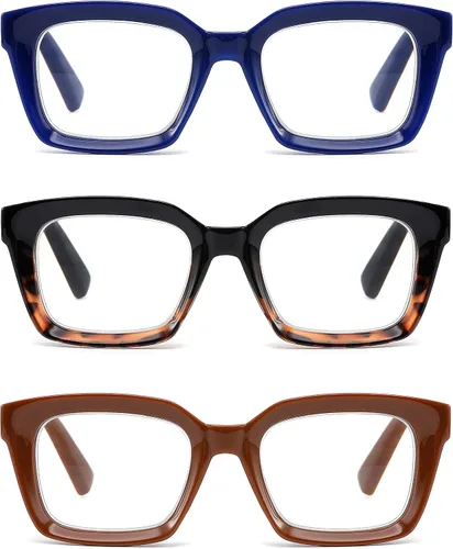 Vista 10 de 3 Pack Oversize Square Design Reading Glasses for Women, Blue Light Blocking Computer Reader