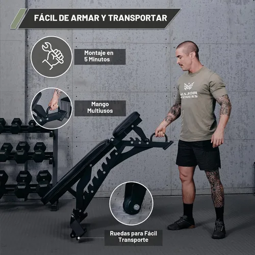 Vista 5 de MAJOR FITNESS Banco de pesas, banco de entrenamiento ajustable para entrenamiento de fuerza, prensa de banco y entrenamientos de cuerpo completo