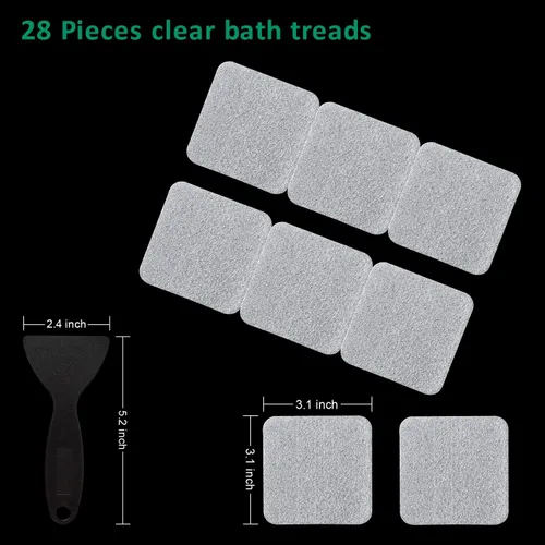 Vista 6 de Calcomanías antideslizantes para bañera, 28 unidades, adhesivos antideslizantes para bañera, baño, escaleras con raspador prémium