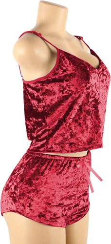 Vista 5 de Lencería sexy con tirantes delgados para mujer, lencería sexy de terciopelo, camisola con lazo, conjunto de brasier y ropa interior traviesa