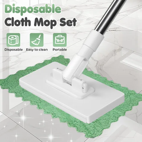 Vista 2 de Trapeador de polvo desechable con 10 paños reutilizables, mopa desechable para el polvo con 10 pañuelos reutilizables, 39 pulgadas de mango largo