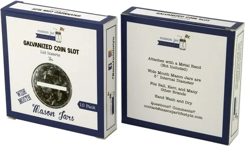 Vista 3 de Ranura para monedas con tapa de metal galvanizado para tarros de albañil, bola, conservas (paquete de 10, boca ancha)