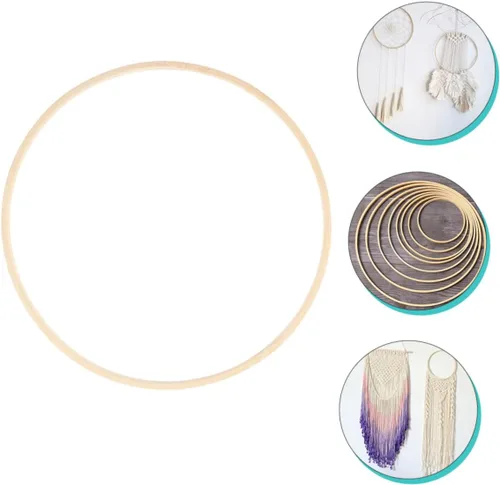 Vista 9 de EXCEART Anillo de macramé de 4.72 pulgadas, material de decoración, aro de madera para atrapasueños, manualidades, marco de corona para fiestas