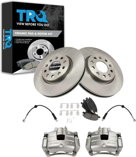Vista 42 de TRQ Juego de pastillas de freno delanteras y rotores de cerámica, pinzas, mangueras, compatibles con Honda Odyssey 2005-2010