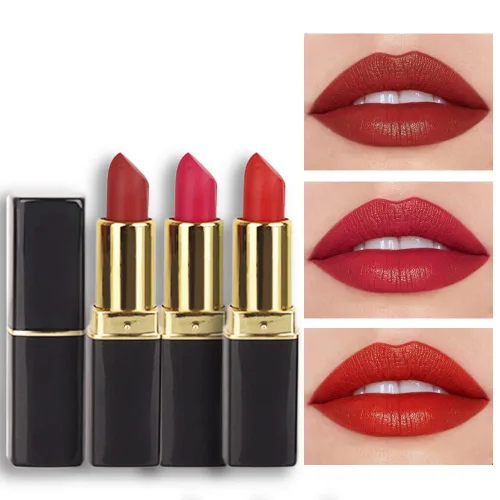 Vista 13 de evpct Lápiz labial mate aterciopelado rojo rubí para mujeres mayores, de larga duración, cremoso y sedoso, de larga duración, impermeable, a prueba