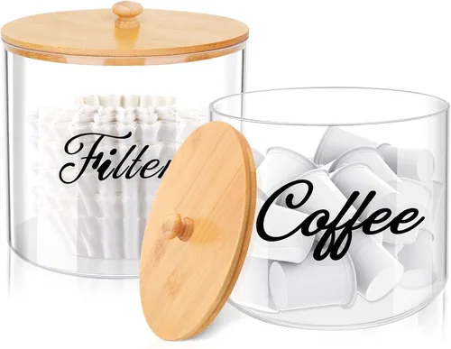 Vista 8 de homicozy Soporte para Cápsulas de Café con Tapa de Bambú, Gran Capacidad de 80 Onzas, Almacenamiento Transparente de Encimera para Cápsulas de Café