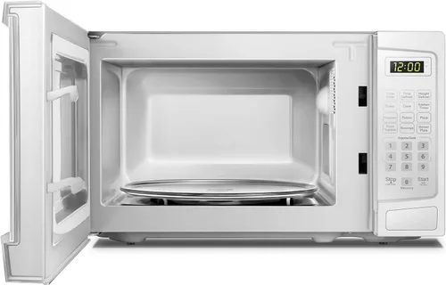 Vista 2 de Danby DBMW1120BWW - Microondas para encimera de 1.1 pies cúbicos en blanco, 1000 vatios, microondas de tamaño familiar con puerta de botón
