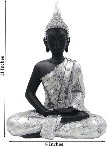 Vista 5 de DharmaObjects Estatua de Buda meditando Zen Mindfulness Peace Harmony (plata, 11 pulgadas)