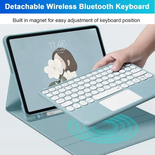 Vista 3 de Funda para teclado con panel táctil para Galaxy Tab S6 Lite de 10.4 pulgadas (2024/2022/2020) con soporte para bolígrafo S, teclas redondas