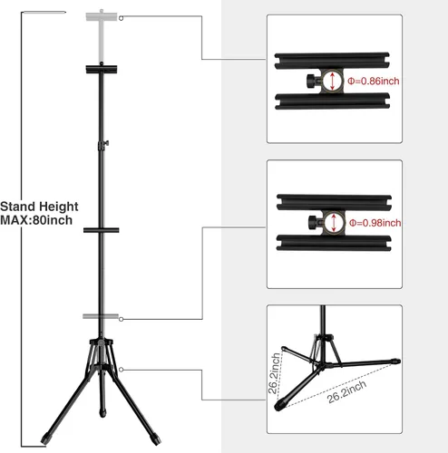 Vista 4 de Soportes de póster para pantalla doble, altura ajustable de hasta 80 pulgadas