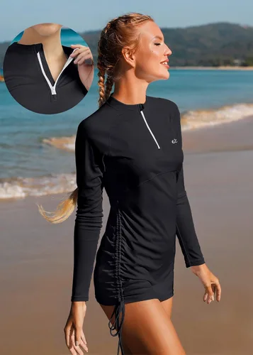 Vista 4 de Ewedoos Rash Guard para mujer, ropa de protección solar, camisetas SPF para mujer, UPF 50+, traje de baño, senderismo, surf, pesca