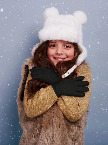 Vista 7 de SATINIOR 3 pares de guantes de invierno de forro polar para niños, guantes cálidos de dedos completos para niños, niñas, niños, suministros
