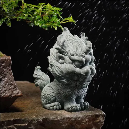Vista 8 de livelyfish Feng Shui Guardián Chi Lin/Kylin/Qi Lin Estatua de arenisca Estatua de piedra arenisca Escultura de buena suerte, decoración china