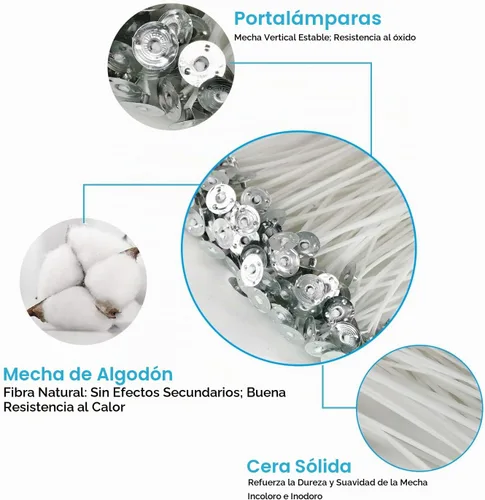 Vista 6 de Mechas para velas, 100 mechas de algodón de 6 pulgadas con 30 calcomanías y 10 herramientas de centrado, kit completo de suministros